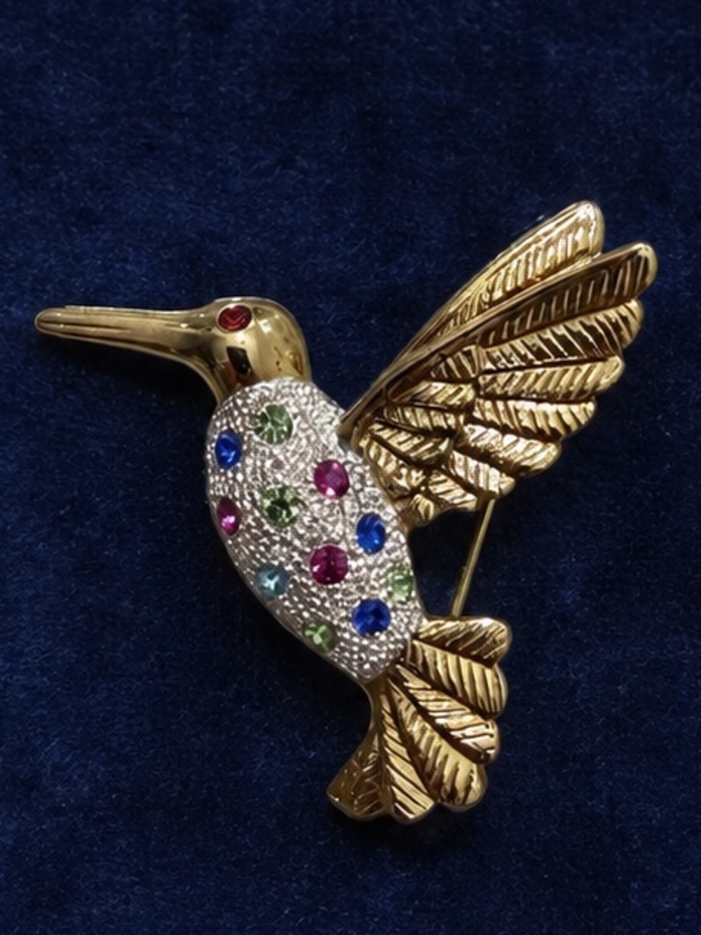 Premier Designs Kiko Hummingbird Brooch Austrian Crystal Gold Silver Plated
